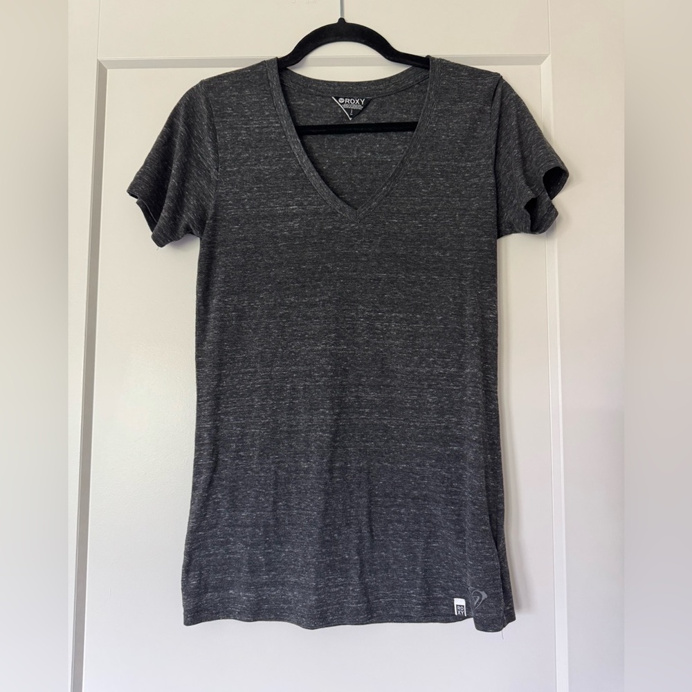 Roxy Charcoal Heathered Short Sleeve V-Neck Tee Size S